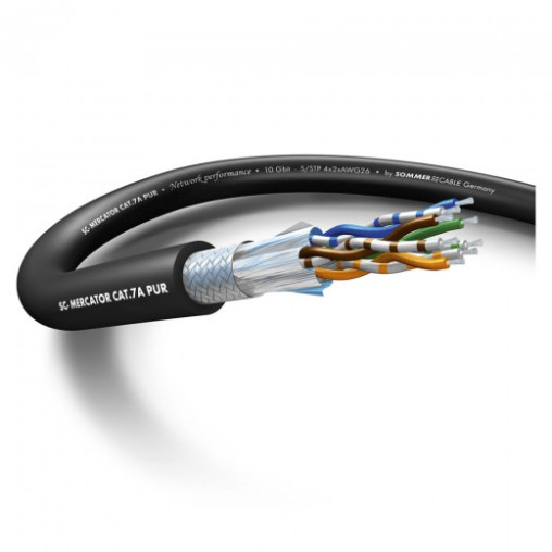 Netzwerk- / Datenkabel Sommer SC-Mercator, Cat7, SFTP, 4x2x0,14mm2, 600 MHz, CU-Litzen, PUR schwarz
